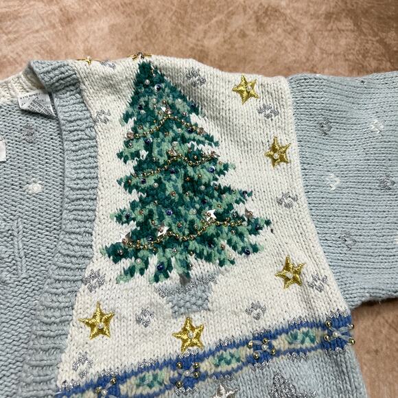 Vintage 90s Marisa Christina Christmas Collection Santa Claus Patchwork Sweater - Picture 5 of 9
